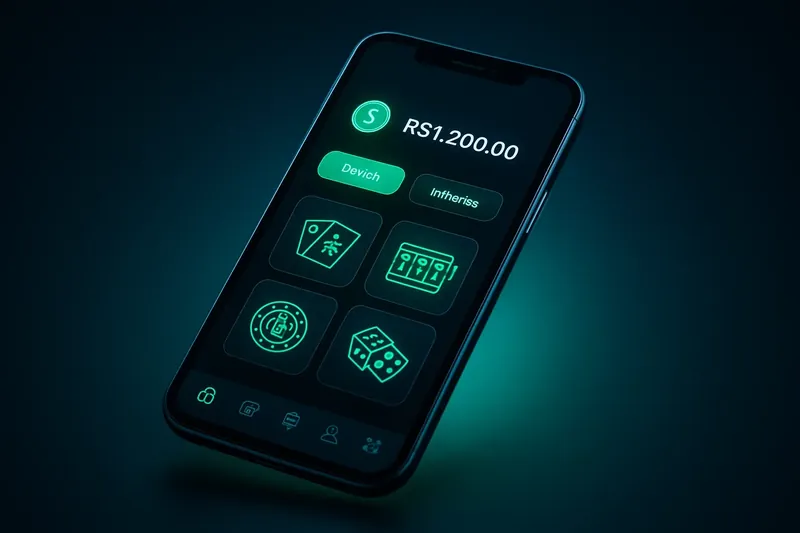 Smartphone moderno exibindo app de cassino premium com tema escuro